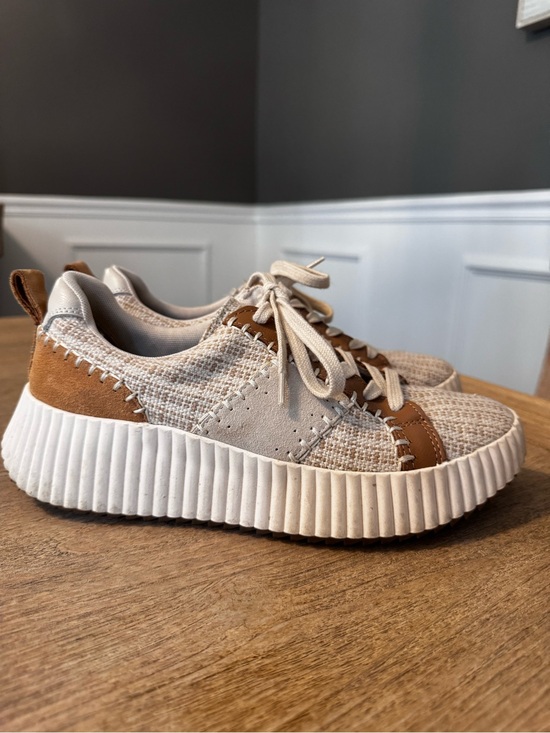 Dolce Vita Shoes - Dolce Vita Dolen Platform Sneakers Size 8 Cream Knit & Tan Leather Casual